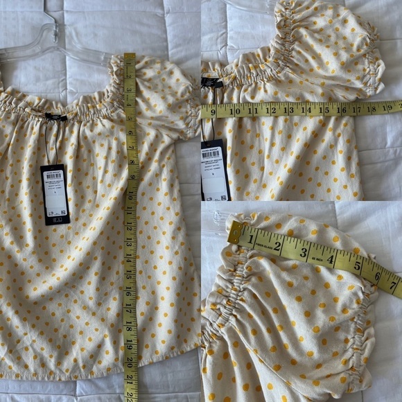 Vero MODA Off-Shoulder Linen Birch Saffron Polka Dot Boho Blouse Size S NWT - Picture 11 of 12